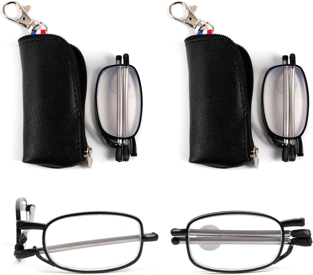 VANANA Foldable Blue Light Blocking Reading Glasses, Telescopic Glasses Legs Reader with Portable Zipper Bag Keychain (Black (2 Pairs), 2.5, multiplier_x)