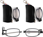 VANANA Foldable Blue Light Blocking Reading Glasses, Telescopic Glasses Legs Reader with Portable Zipper Bag Keychain (Black (2 Pairs), 2.5, multiplier_x)