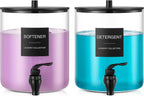 Glass Laundry Detergent Dispenser, 128 oz / 3.5L Fabric Softener Dispenser for Laundry Room Organization, Detergent Holder with Plastic Spigot (Black, 2 Pack)