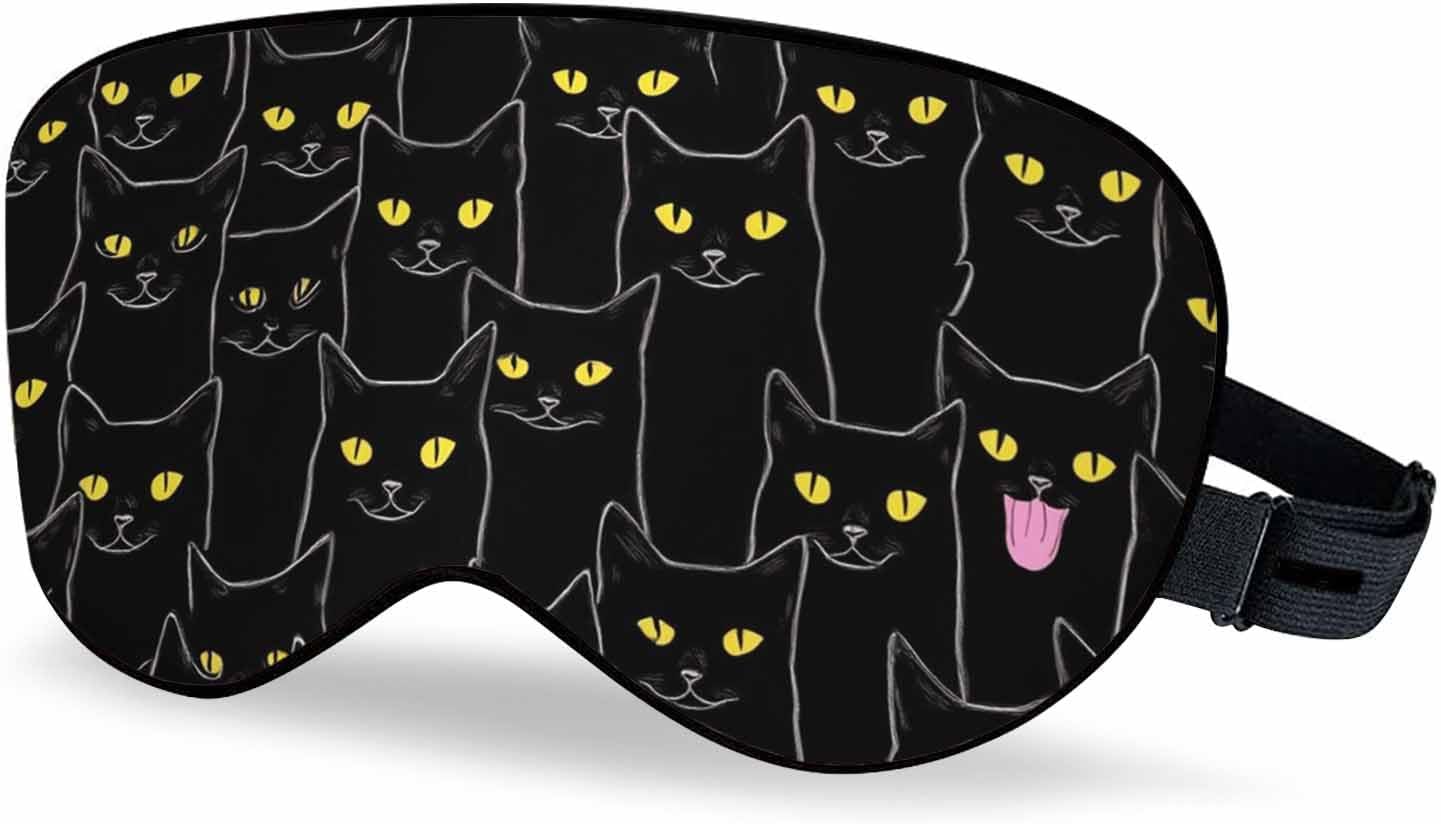 Black Cats Sleep Eye Mask Halloween Spooky Feline Kitten Face Men Women Sleep Mask with Adjustable Strap Eye Cover Eye Shade for Travel, Nap,Meditation