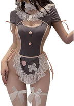 SNOMYRS Maid Outfit Anime Cosplay Costume Japanese Sweet Apron Fancy Kawaii Lace Up One Piece Lingerie Bodysuit