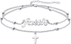 faith Bracelet,S925 Sterling Silver Faith Cross Double Layer Bracelets Christian Jewelry for Women