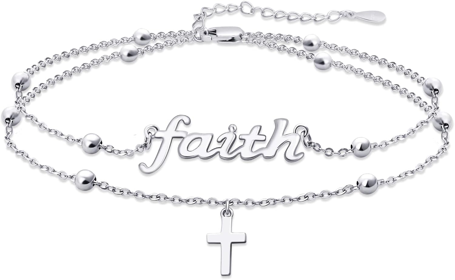 faith Bracelet,S925 Sterling Silver Faith Cross Double Layer Bracelets Christian Jewelry for Women