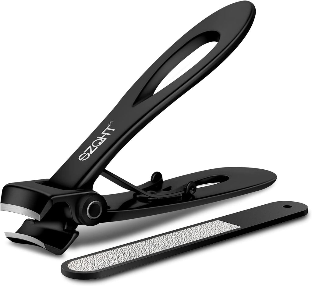 SZQHT Ultra Wide Jaw Opening Nail Clippers Set, Toenail Clippers for Thick Nails, Heavy Duty Nail Cutter, Stainless Steel Toe Nail Clippers for Seniors, Men & Women Manicure,Pedicure,Big(Black)