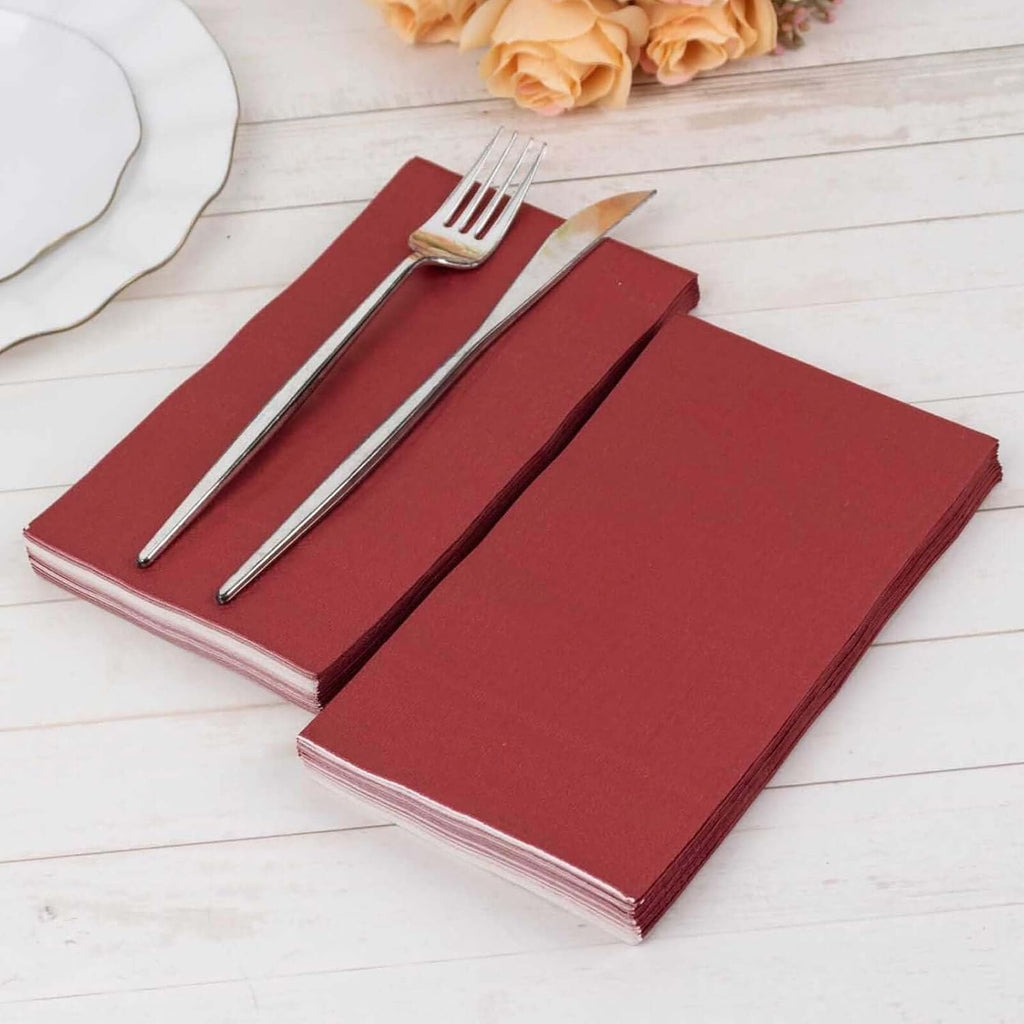 100 Count Burgundy 2-Ply Dinner Napkins, Soft Paper Disposable Party Wedding Reception Cocktail Beverage Napkins 8" x 4"