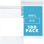GPI - 6" x 9" - Bulk Pack of 100, 4 Mil Thick, Heavy Duty, Clear Plastic Reclosable Zip Bags, With Write-on White Block for Labeling, Strong & Durable Poly Baggies With Resealable Zipper Top Lock.