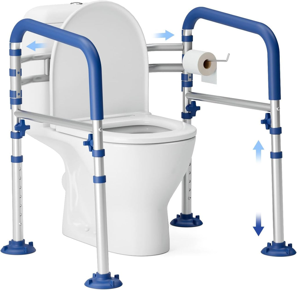 Loyoda Foldable Toilet Safety Rails for Seniors - Adjustable Toilet Safety Frame & Toilet Handles for Elderly & Disabled, Fits Most Toilets, 350lb Capacity, Blue