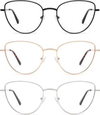 AMOMOMA 3-Pack Retro Cat Eye Reading Glasses for Women Trendy Blue Light Blocking Computer Readers Metal AM6199