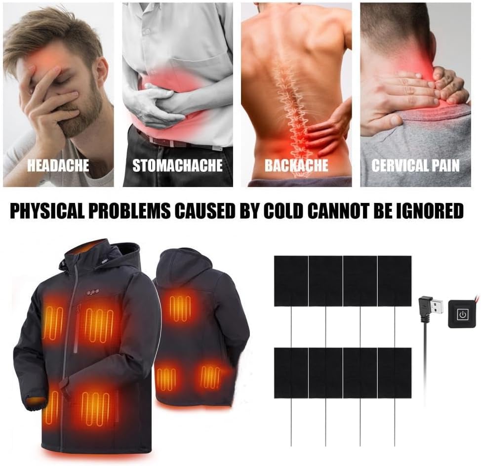 Electric Heated Pad, Clothes Heating Pad,Heat Pad USB,Adjustable Third Gear Temperature 8 in 1 Metal Fiber Warm Winter Electric Clothing Heating Pads Gears Waterproof Clothes Vest Jacket Pads For Heat