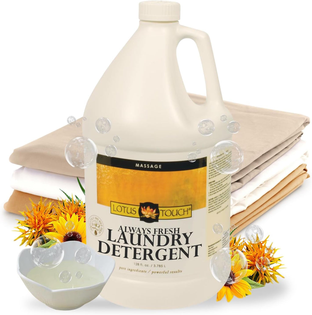Lotus Touch Always Fresh Laundry Detergent For Massage Table Sheets and Spa Linens Professional Grade - 1 Gallon - Spring Fresh Scent - Removes Tough Stains Left by Massage Oil, Lotion and Cream