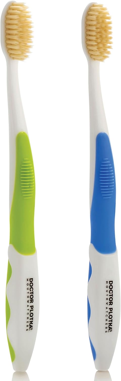 MOUTHWATCHERS Soft Flossing Manual Toothbrush for Adults, 2 Pack, Ultra Clean, Good for Sensitive Teeth and Gums, By Dr. Plotka's, Colors May Vary