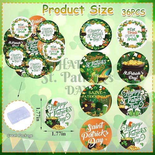 36PCS Edible Happy St Patrick’s Day Cupcake Toppers Wafer Paper Lucky Day Cupcake Picks for Four Leaf Clover Irish Theme Baby Shower Birthday Party Cake Decoration Supplies