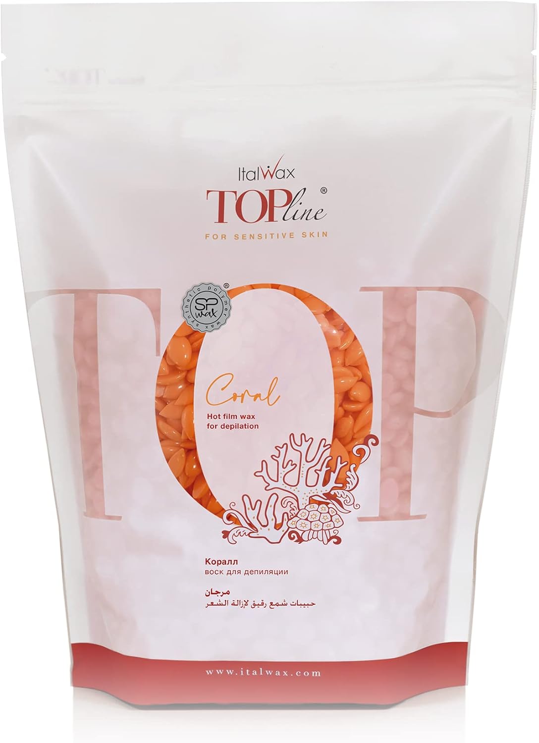 Italwax Top Line Coral Hard Wax Beads 1.65 lb (750 g) – Creamy Strong Grip Wax for Bikini & Coarse Hair, Suitable for Sensitive Skin, Professional Use – Made in Italy