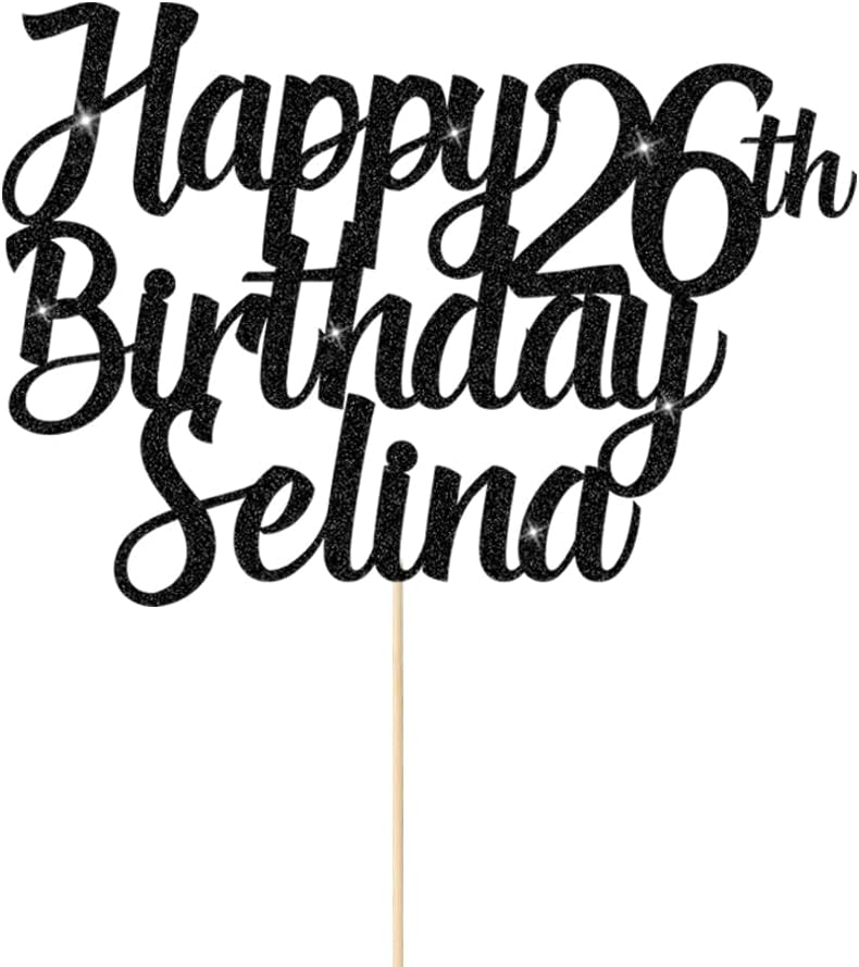 Personalized Cake Topper Happy Birthday Cake Topper Customized Cake Toppers Cake Decorations with Any Name Age for 1st 10th 16th 18th 20th 21st 30th 40th 50th 60th 70th 80th(Black)