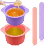 2Pcs Silicone Wax Warmer Liner, Silicone Wax Bowl for Wax Warmer, Non-Stick Wax Melt Warmer Wax Pot Replacement, Reusable Wax Melt Liner with 2 Pcs Wax Spatula Sticks for Hair Removal (Purple, Pink)