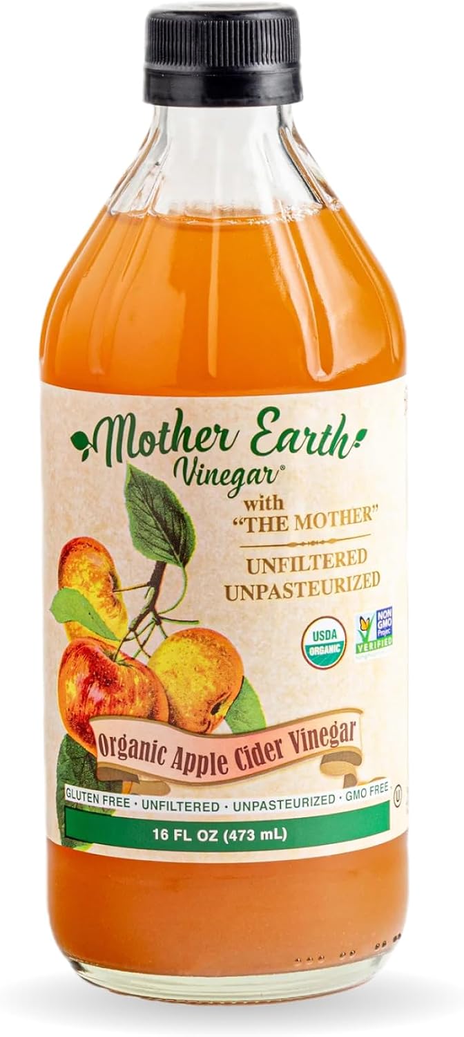 Mother Earth, Organic Apple Cider Vinegar with The Mother, Fresh Pressed Organic Apples, OACV, ACV, Raw, Unpasteurized, Unfiltered (1/16oz Glass Bottle)