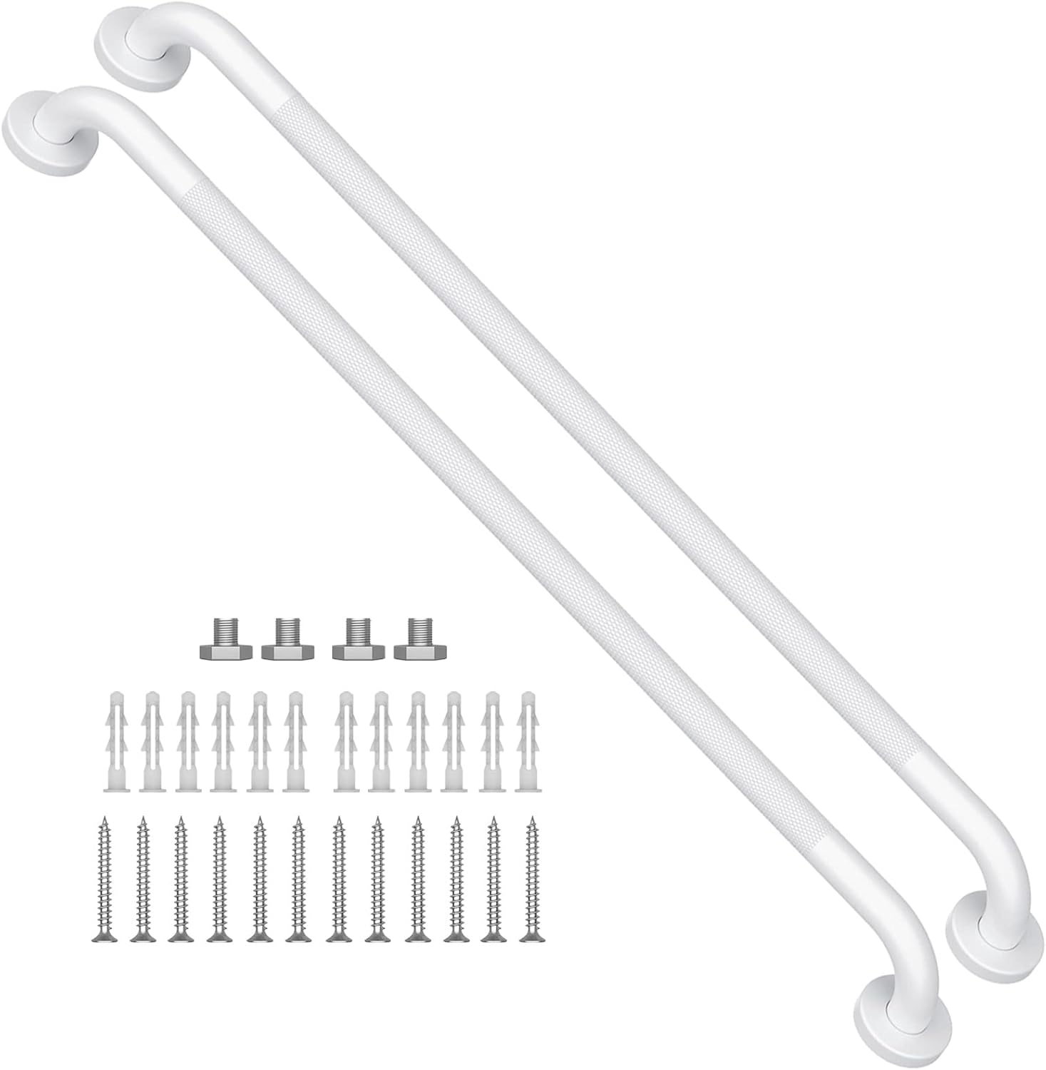 2 Pack 36 Inch White Shower Grab Bars w/Anti-Slip knurled Grip, iMomwee Stainless Steel Wall Mount Bathroom Safety Balance Handrail, Handicap Elderly Senior Assist Textured Grab Bar Handle