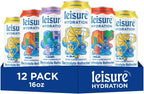 Leisure Hydration Non-Carbonated Electrolyte Refresher, Variety Pack - Low Sugar Nutrient Enhanced Water Beverage - Get The Best Hydration Packed w/ Magnesium & Ashwagandha For Mood & Stress Support, Non-GMO, 16 oz (12-Cans)