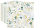 PAW - 100 Pack Floral Cocktail Napkins 5'' x 5'', Disposable Beverage Napkins with Golden Eucalyptus Motive, Floral Towels for Wedding, Birthday, Bridal Party, Decoupage, Decorative Supplies