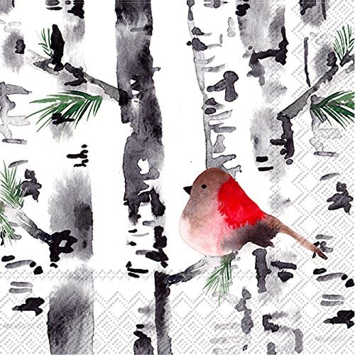 IHR Ideal Home Range Cocktail Napkins Disposable 3-Ply Paper Party Napkin Pack, 5" x 5", Bird In Birch, 20-Count