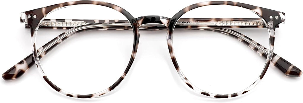 Blue Light Blocking Glasses for Women and Men, Round Frame Computer Gaming Anti Eyestrain & UV Glare RF6213 (Leopard)