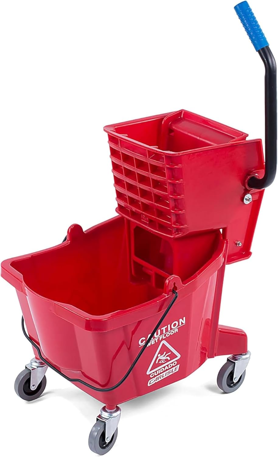 SPARTA Commercial Mop Bucket with Side Press Wringer, Floor Cleaning Essentials for Commercial and Home Use 26 Quart Capacity, 1 Count, Red