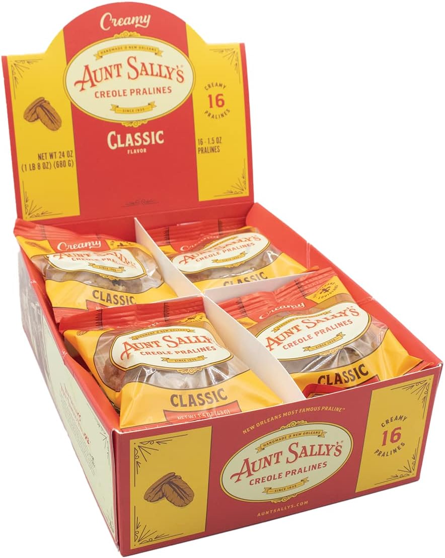 Aunt Sally's Creamy Classic Pralines- 16 count box- New Orleans Most Famous Praline- Handmade Pecan Candy