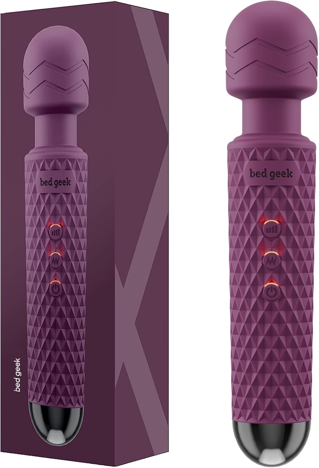 bed geek Handheld Cordless Personal Wand Massager – Waterproof, USB Rechargeable, 20 Vibration Patterns, 8 Speeds, Memory Feature, Skin-Soft Silicone for Ultimate Relaxation Tool