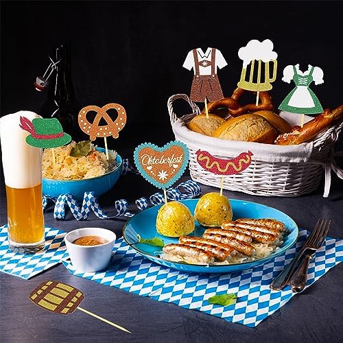 24Pcs Glitter Oktoberfest Cupcake Toppers, Beer Day Cake Topper, Bavarian Festival Cake Picks for Beer Theme Party Supplies, Oktoberfest Party Decorations (A)