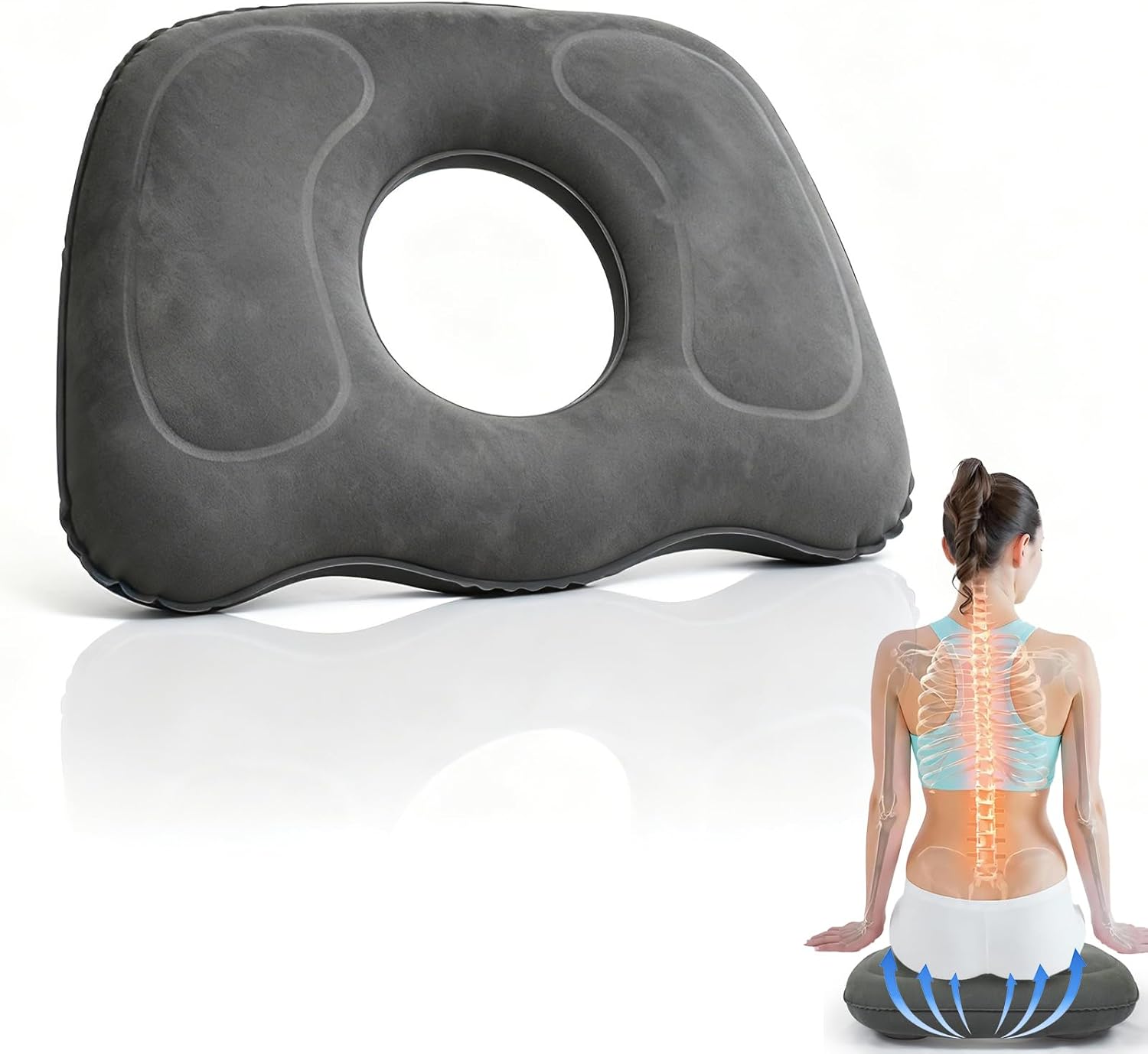 Inflatable Seat Cushion for Air Travel & Travel, Donut Pillow for Bed Sores - Pressure Relief Inflatable Cushion, Portable for Airplane, Car, Office & Home, Ideal for Comfort & Bed Sore Prevention