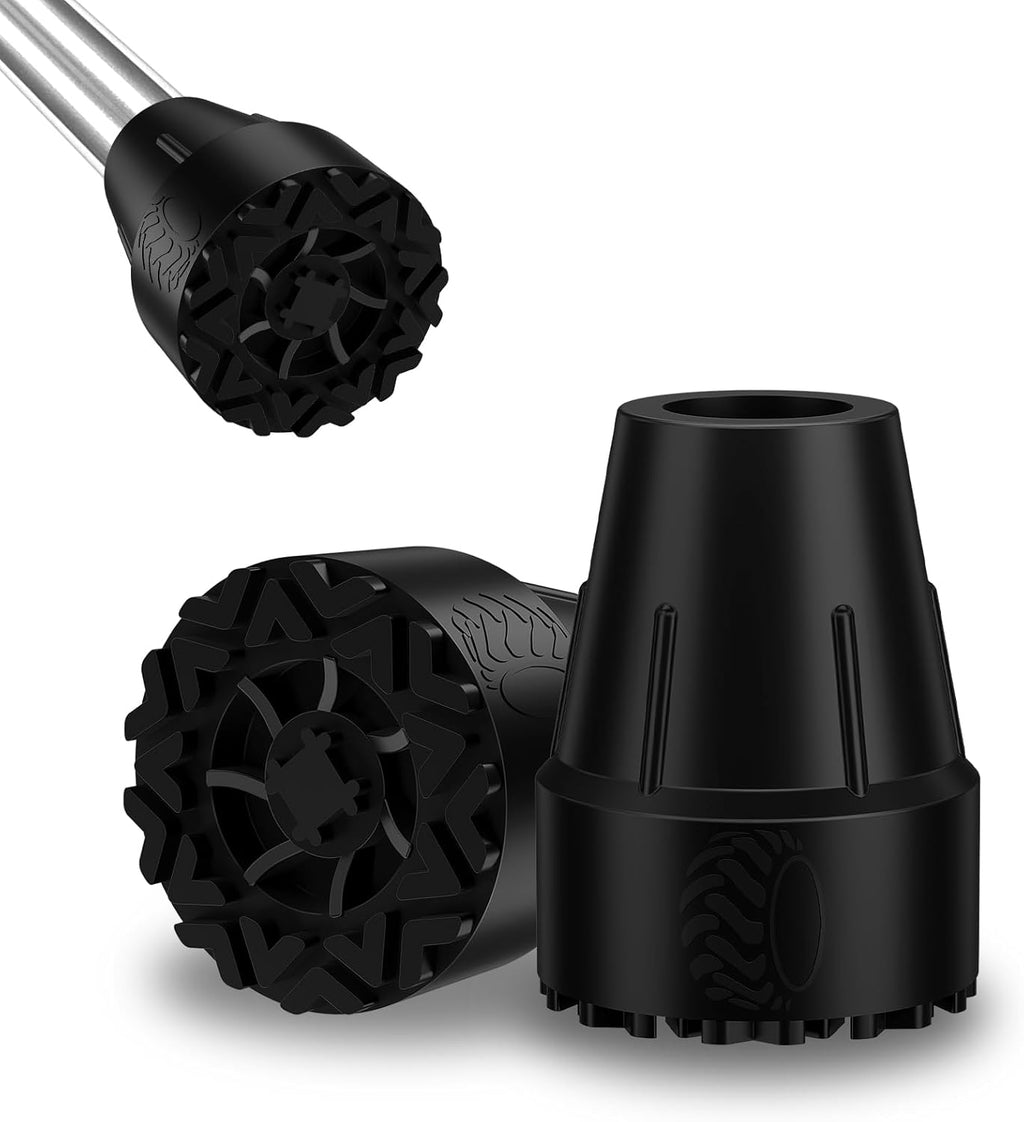 MFE Cane Tips 7/8 Inch, 2 Pack Non-Slip Rubber Tips for Canes, Crutches, and Walking Sticks, Heavy Duty Traction Base with Metal Insert for Superior Grip and Stability