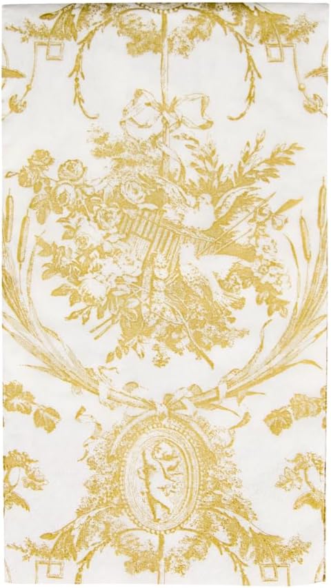 Caspari Romantic Toile Gold Guest Towel Napkins - 15 Per Package