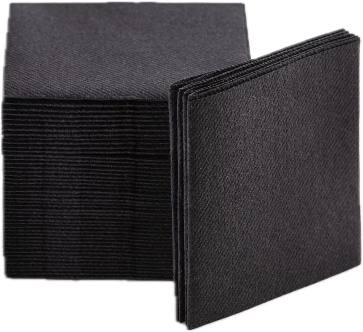 Cocktail Napkins, 100 Pack Disposable Luxury Linen Like Airlaid Beverage Napkins, Soft, Absorbent, Restaurant Bar Cocktail Napkins for Kitchen, Parties, Weddings,Dinners or Events (Black)