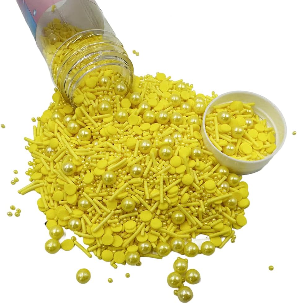 Pearl Sugar Christmas Sprinkles Candy 120g/4.2oz Mixing Size Baking Cake Decorations Cupcake Toppers Jimmies Cookie Decorating Celebrations Wedding Shower Party Chirstmas Supplies (Yellow)