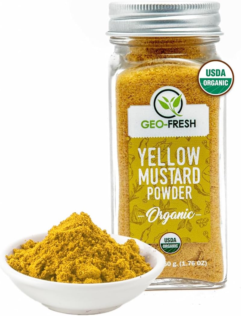 Geo-Fresh Organic Yellow Mustard Powder 1.76 oz - Dry Mustard Powder for Cooking - Ground Yellow Mustard Seed - Stone Ground Mustard - USDA Certified Organic, Non-GMO, Gluten-Free