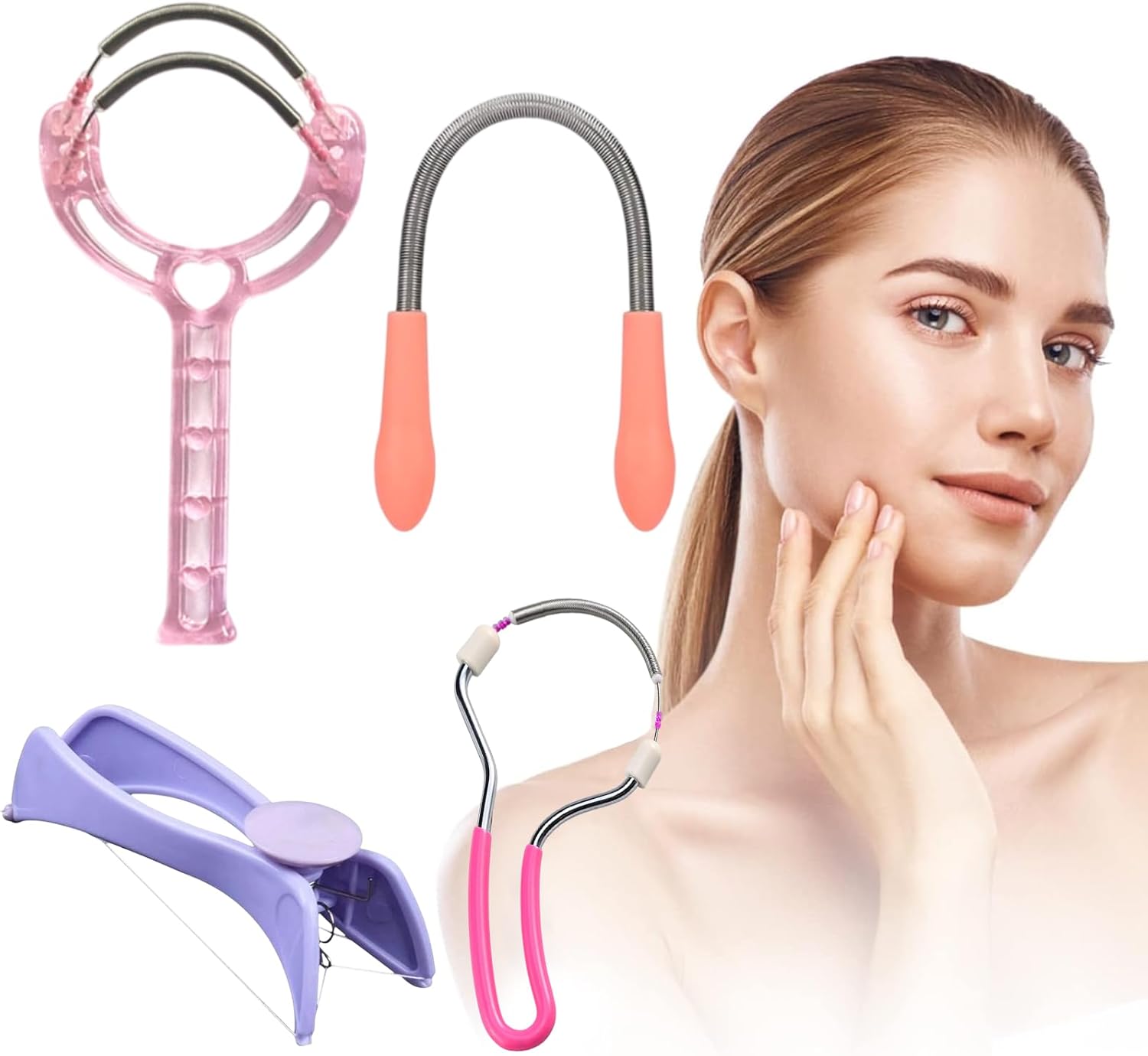 Ideal Swan 4 Pack Manual Facial Hair Remover for Women, Portable Hair Threading Tool for Upper Lip, Chin, Face, or Neck, Mild Facial Threading Hair Remover for Women Men, Pink