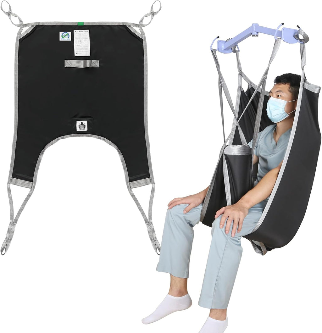 EZ Assistive Patient Lift Divided Leg Sling with Lower Back, Lift Sling for Transfer and Positioning and Lifting, 500lb Weight Capacity (Large-Black)