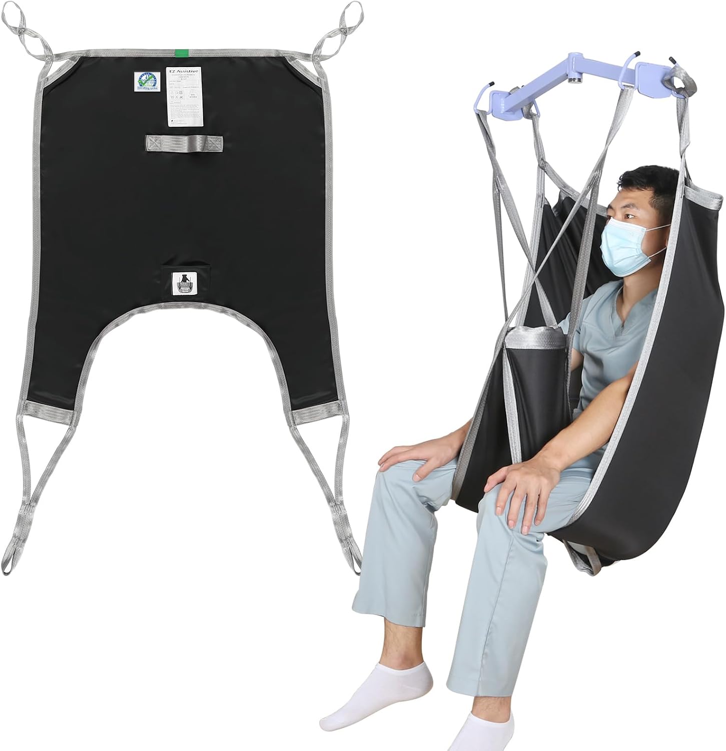 EZ Assistive Patient Lift Divided Leg Sling with Lower Back, Lift Sling for Transfer and Positioning and Lifting, 500lb Weight Capacity (Large-Black)