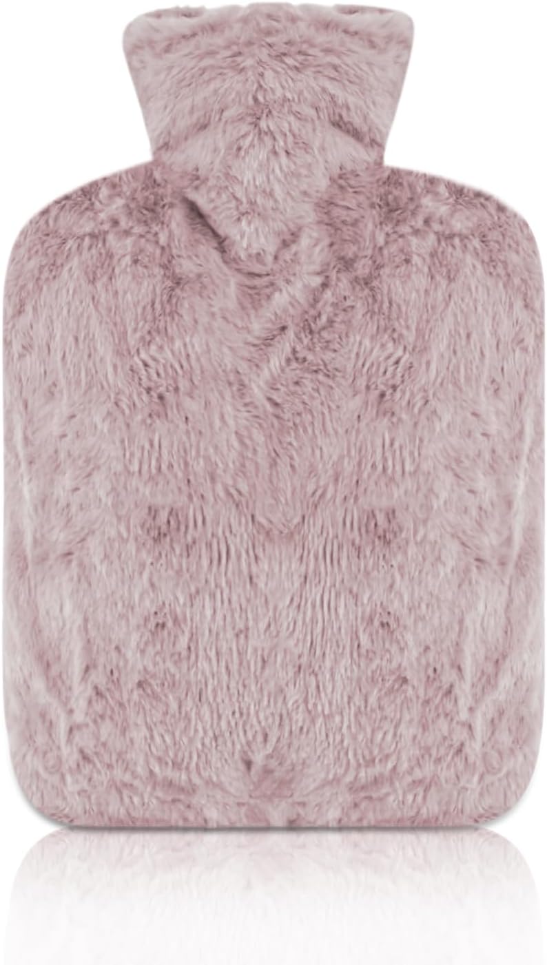 Hot Water Bottle with Cover, 2L Classic Rubber Hot Water Bag for Hand Feet Warmer Pink