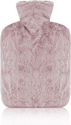 Hot Water Bottle with Cover, 2L Classic Rubber Hot Water Bag for Hand Feet Warmer Pink