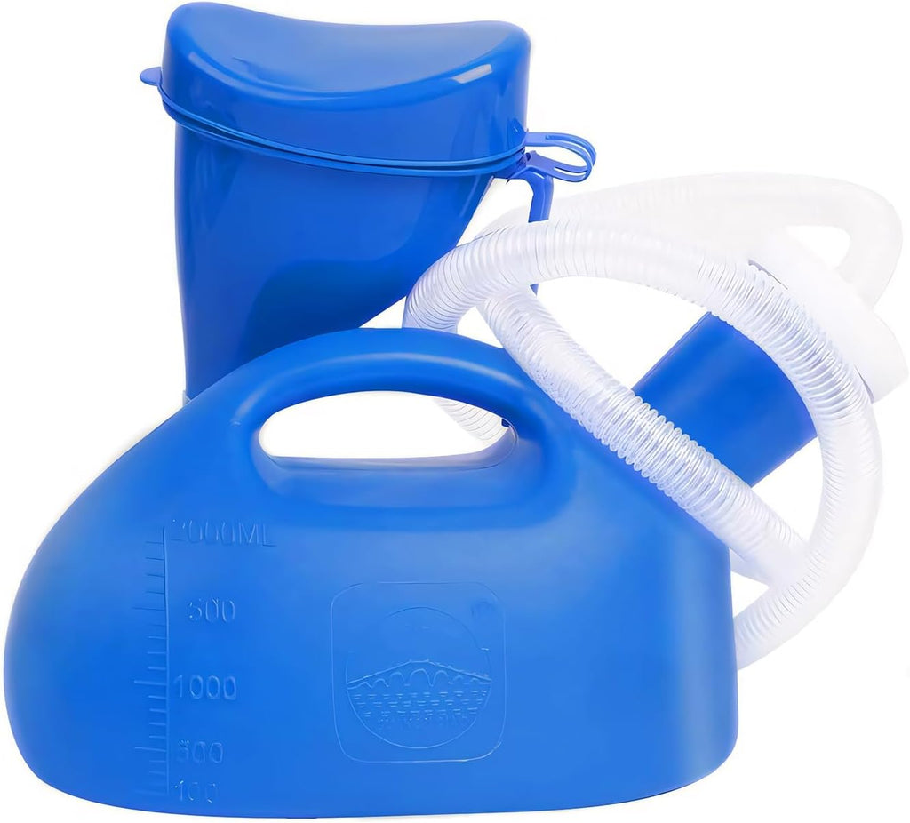 Portable Urinal for Women & Men, OOCOME Urinal Bottle Spill Proof Bedside Urinals 2000ml Travel Camping Urinal Toilet Pee Bottle with Long Hose (Blue)