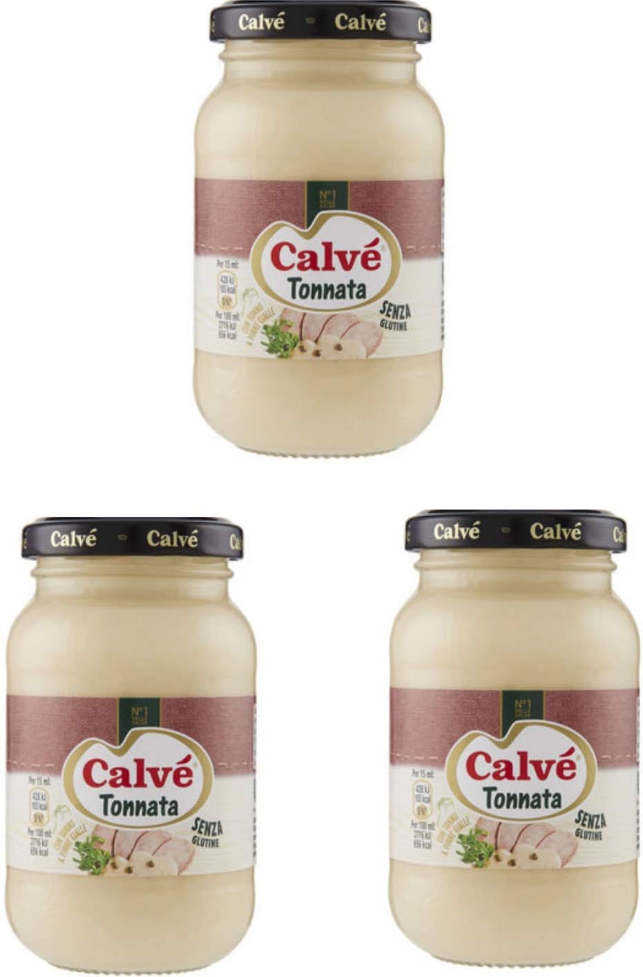 Calvè Tuna Gluten Free Italian Mayonnaise 225ml Glass (Pack of 3)