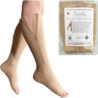 Presadee Premium 20-30 mmHg Firm Compression Swelling Pain Zipper Open Toe Sock (Beige, 2X-Large)