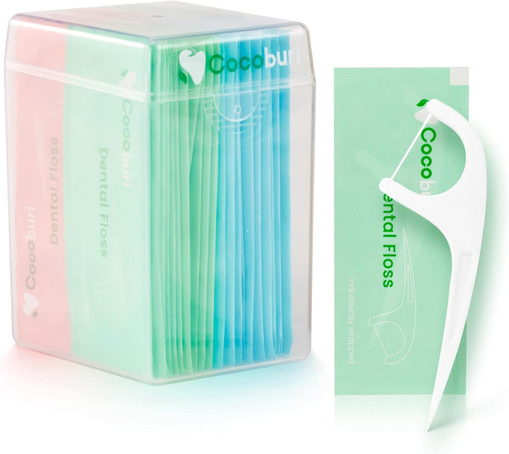 50 Count Individually Wrapped Dental Floss Picks-Oral Care Flossers for Adults- Floss Singles Bag- Travel Hotel Restaurant Office Car Dental Floss