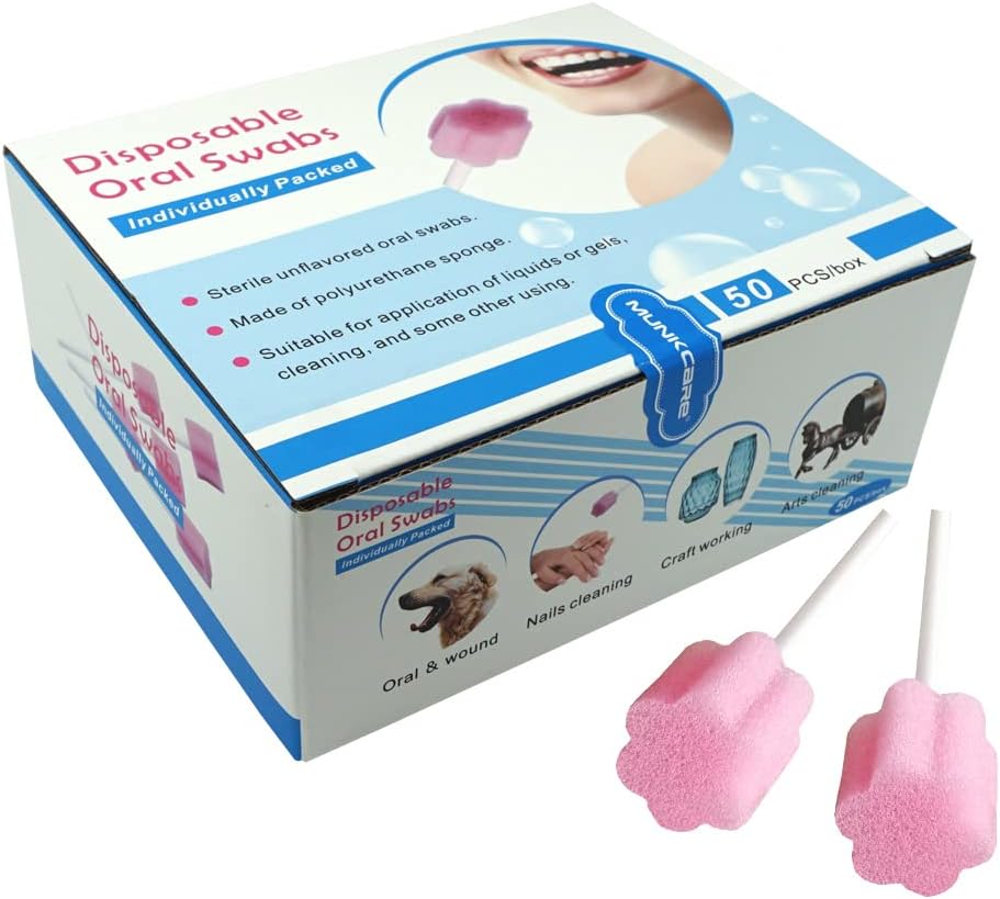 Disposable Oral Swab Mouth Cleaning Sponge Swabsticks Singe-use Plum Blossom Shaped Untreated Unflavored, box of 50 counts
