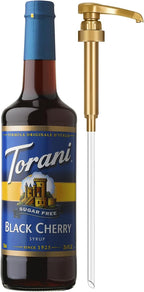Torani Sugar Free Syrup, Black Cherry Flavored Syrup for Drinks, Zero Calorie, Glass Bottle with Pump Included, 25.4 Fl Oz