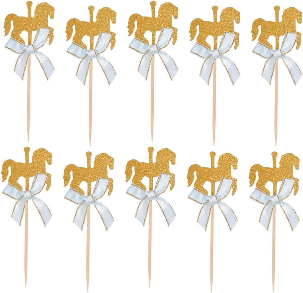 20Pcs Carousel Horse Cupcake Toppers Horse Cake Decoration Cake Picks for Birthday Wedding Baby Shower Party Supplies