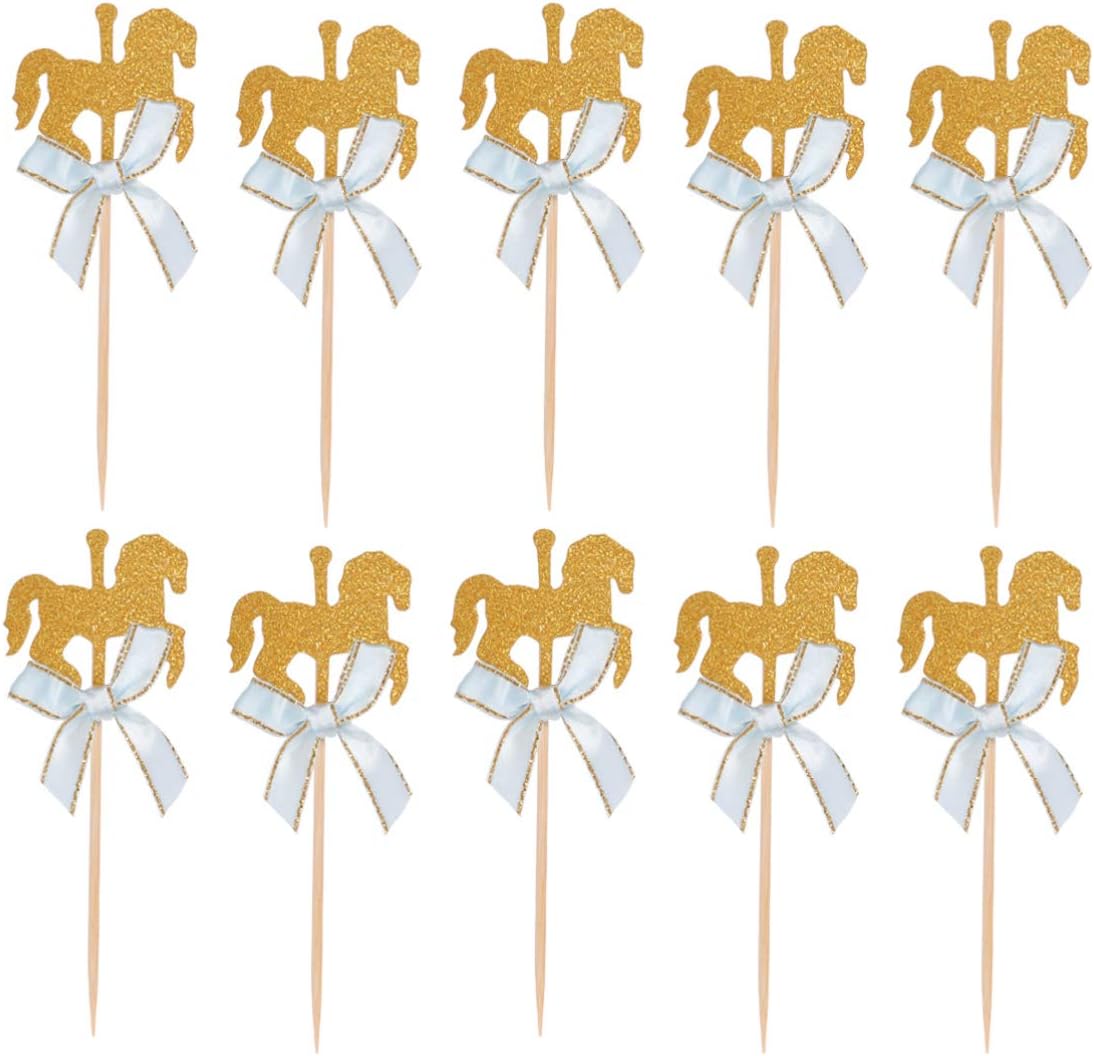 20Pcs Carousel Horse Cupcake Toppers Horse Cake Decoration Cake Picks for Birthday Wedding Baby Shower Party Supplies