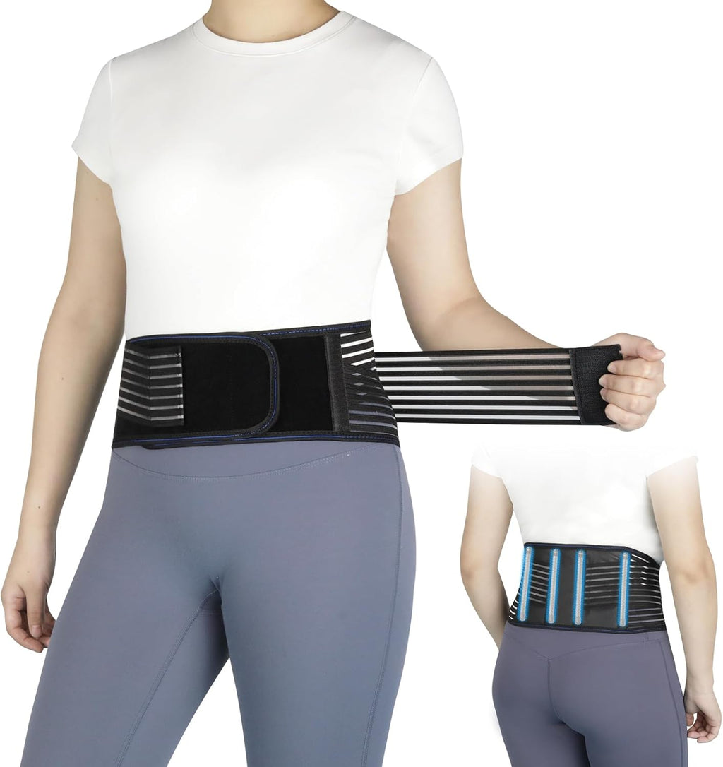 Back Brace for Women Men with Magnet, Self Heating Back Support Brace with 4 Reinforced Stays, Lumbar Support Belt for Lower Back Pain Relief, Herniated Disc, Arthritis, and Sciatica (Black, Large)