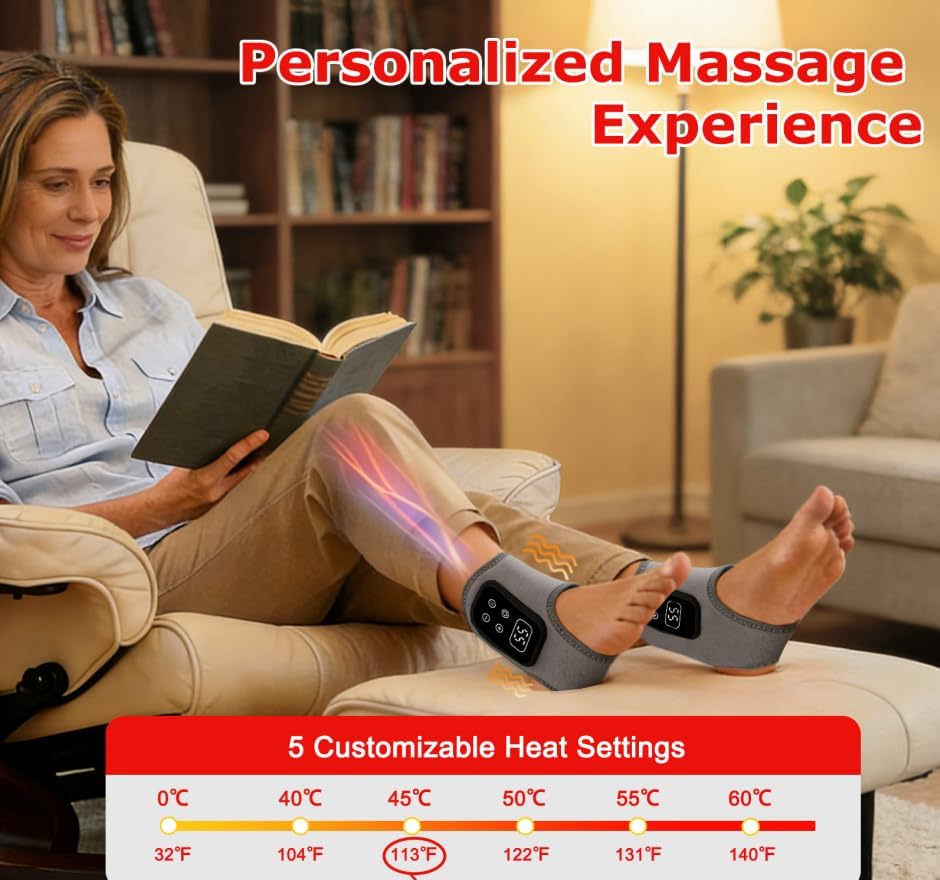 1 -Pack 2026 Upgraded 3-in-1 Foot and Ankle Massager - 3 Vibration Modes and 5 Heating Levels, Suitable for Relieving Daily Foot Fatigue, Wireless and Portable